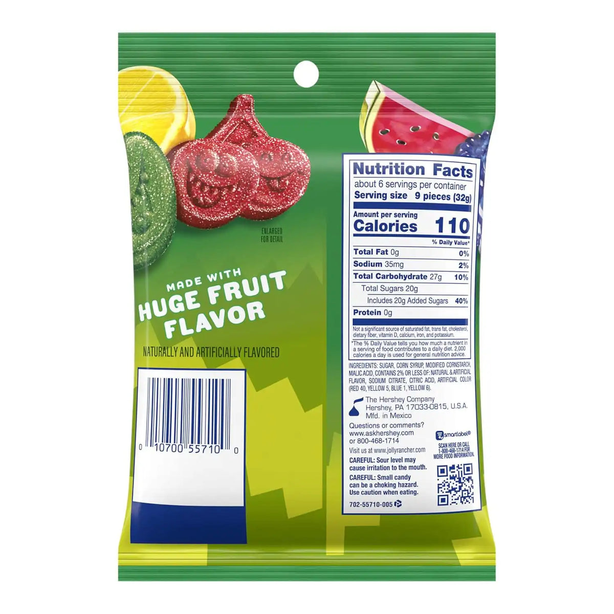 JOLLY RANCHER Gummies Sours Assorted Fruit Flavored Candy Bag, 6.5 oz (Pack of 2)