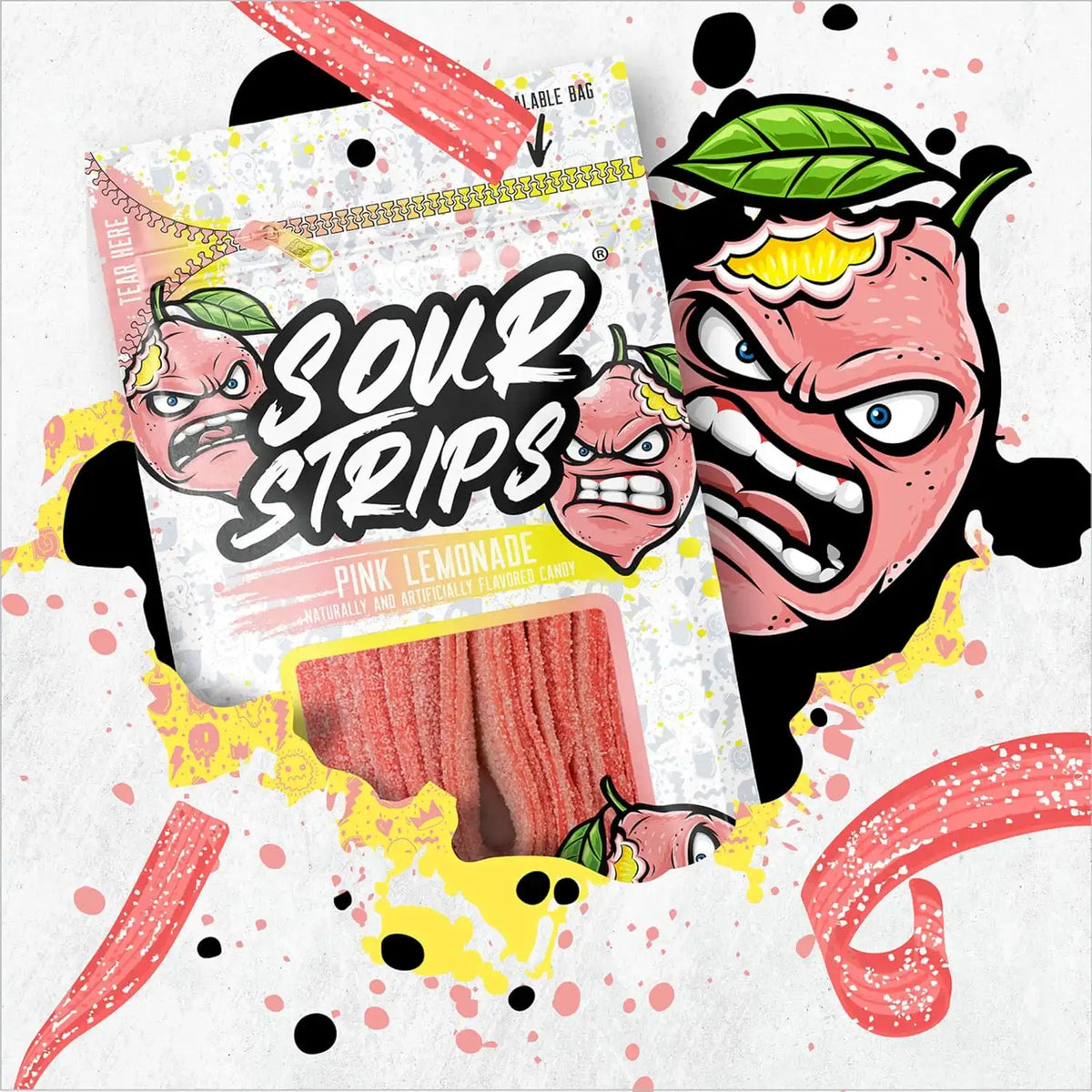 SOUR STRIPS Pink Lemonade Flavored Peg Bag, 3.4 oz.
